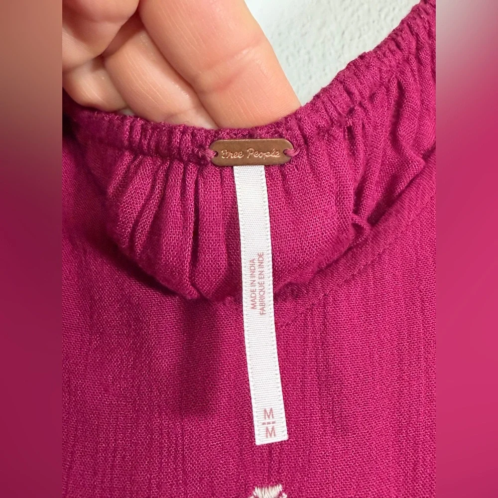 Free People Dress Burgundy Backless Embroidery Floral Long Sleeve Pocket Women M - Picture 7 of 10